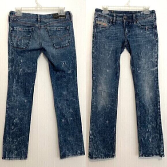 DIESEL Lowky Stretch Jeans Distressed Medium Wash Ripped Y2K Low Rise Straight - Picture 1 of 15